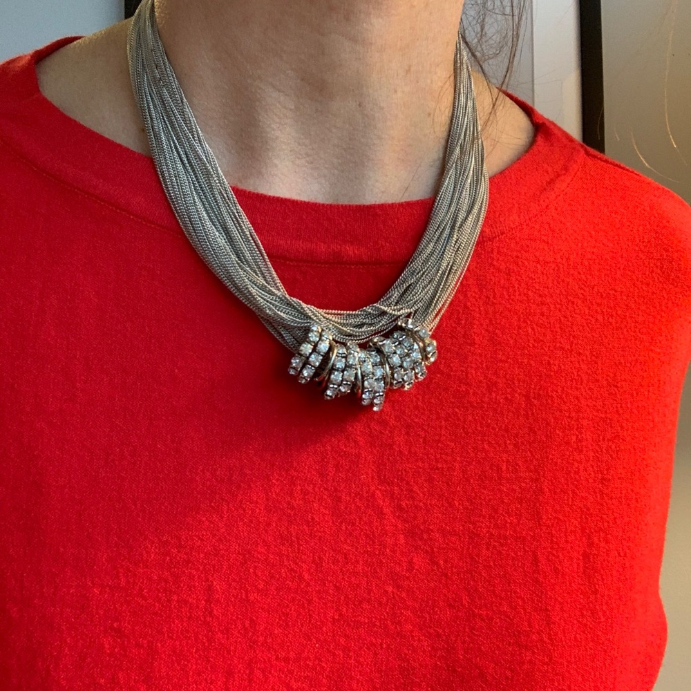 Multichain necklace with rhinestone pendants